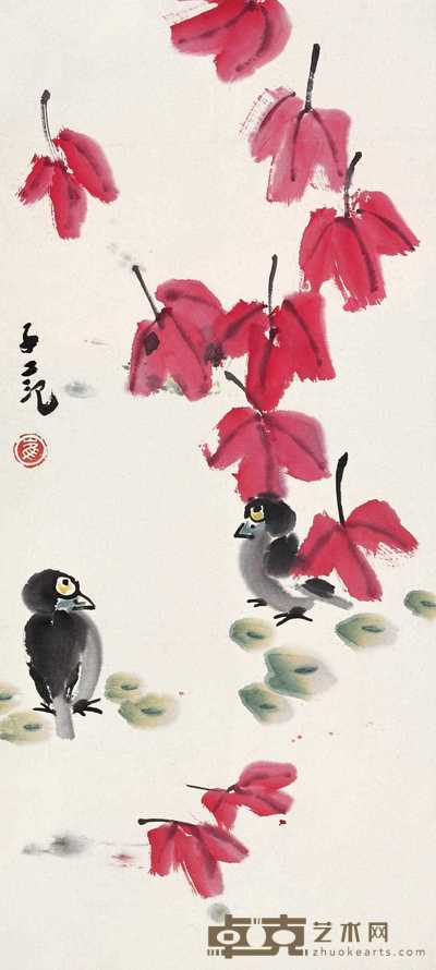 崔子范 花鸟 镜心 71.5×32cm